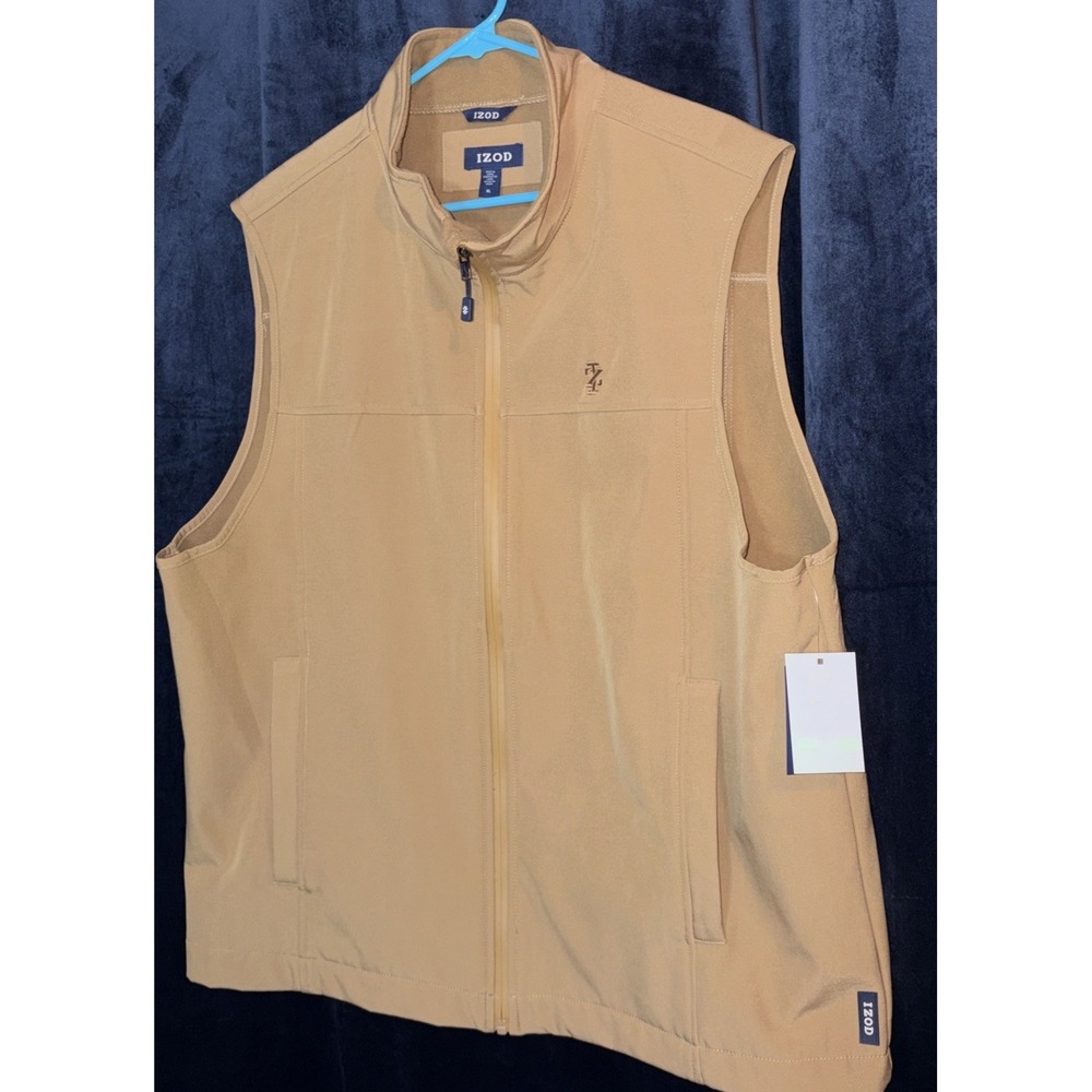 New IZOD MEN'S XL Softshell VEST Lightweight Golf Hiking Camel Pockets Lined